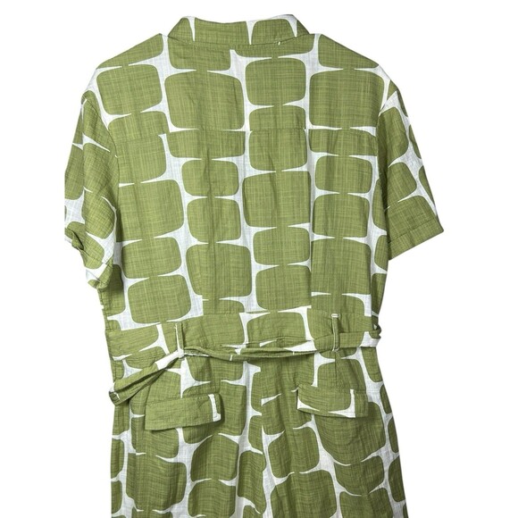 Tu x Scion Green White Abstract Jumpsuit UK 14 US 10 Cotton Belted Button Up - Picture 9 of 16